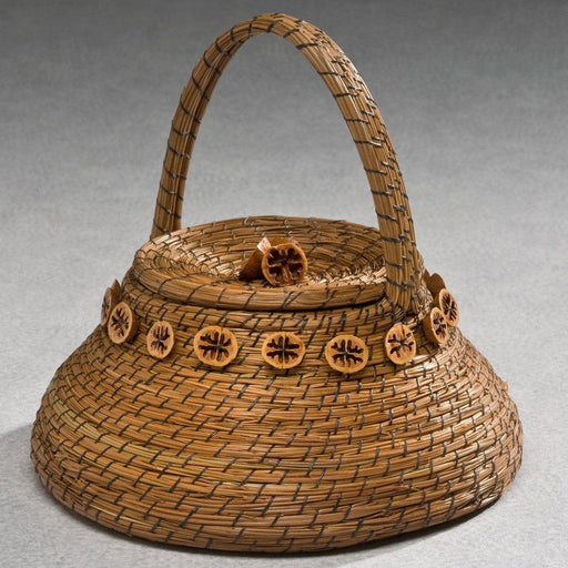 Handled Pine Needle Basket Urn